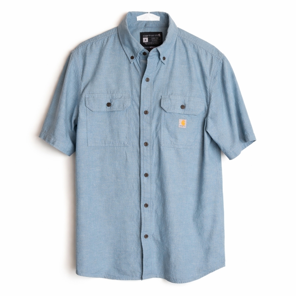 Carhartt Workwear Chambray Short Sleeve Utility Shirt Blue Men's M Loose Fit